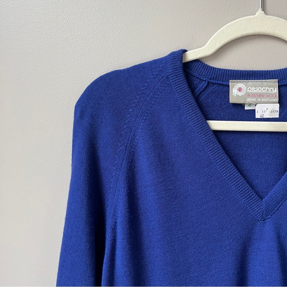 Vintage Wool Sweater Women's L Royal Blue New Deadstock Scottish Preppy Classic - Picture 11 of 12